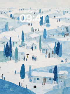 Winter Village Serenity Watercolor Background, iPhone Duo cover screen