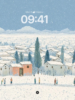 Winter Village Serenity Snowfall Background, iPhone Duo cover screen
