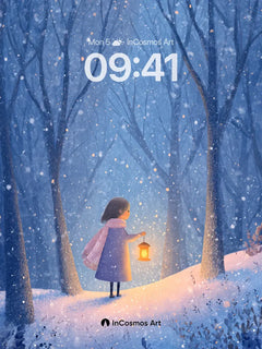 Snowfall Lantern Wallpaper with Whispering Trees, iPhone Duo cover screen