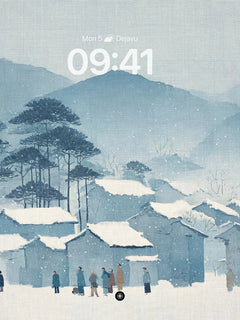 Winter Village Mist Wallpaper Snowy Mountains, iPhone Duo cover screen