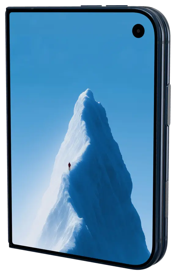 iPhone Duo closed, Ice Peak Crown wallpaper on the cover screen