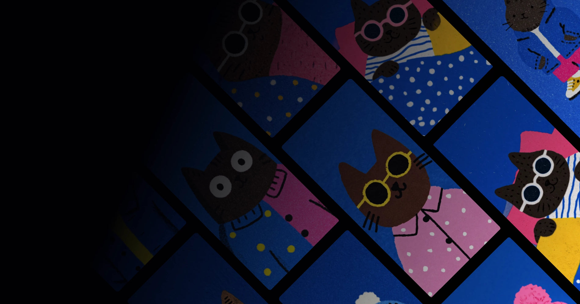 Stylish Cat Characters Wearing Trendy Clothes and Sunglasses – Playful Animal Art Design