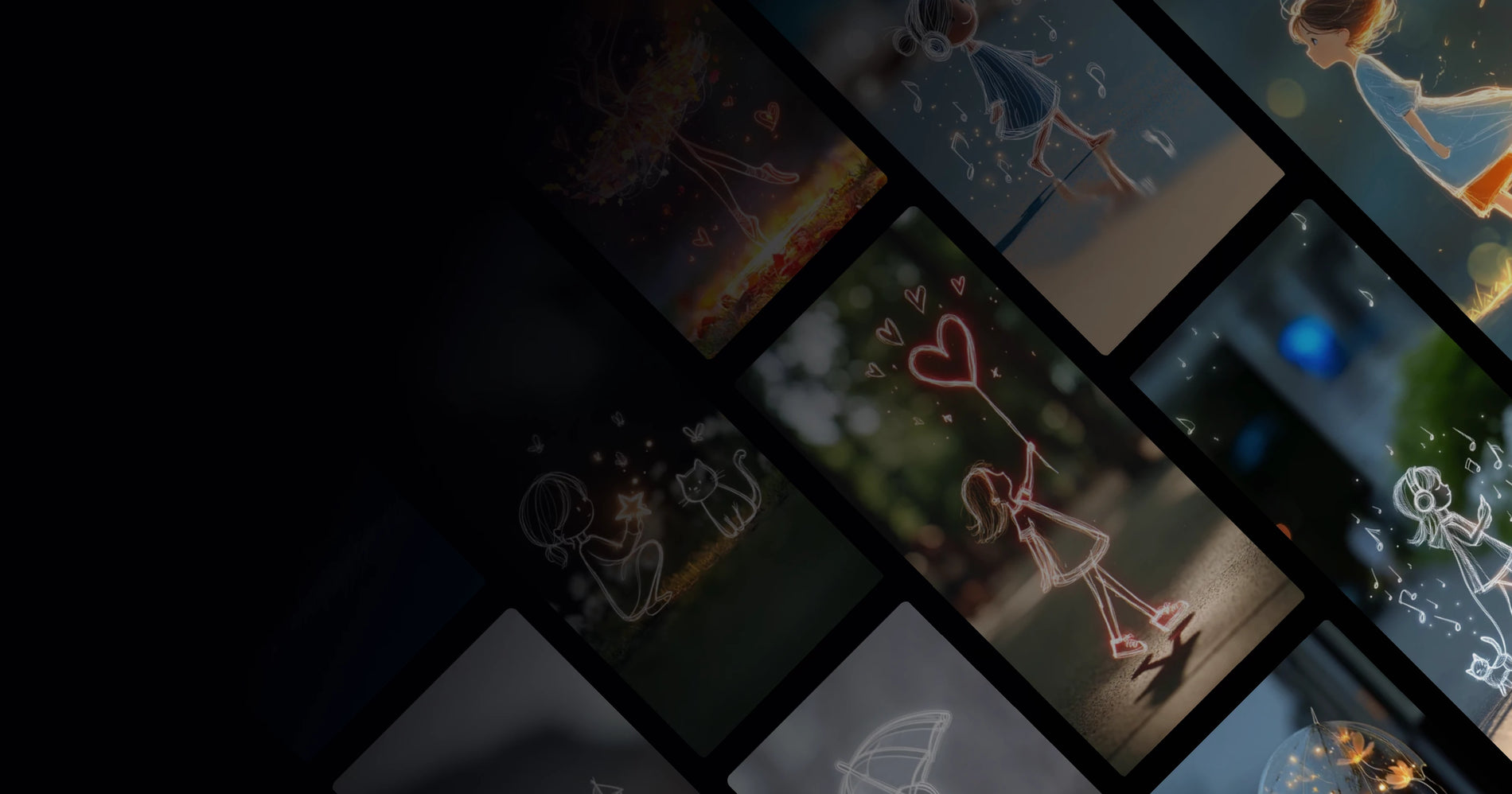 Glowing Girl Collection: Ethereal Line Art with Music, Love, and Nature Themes