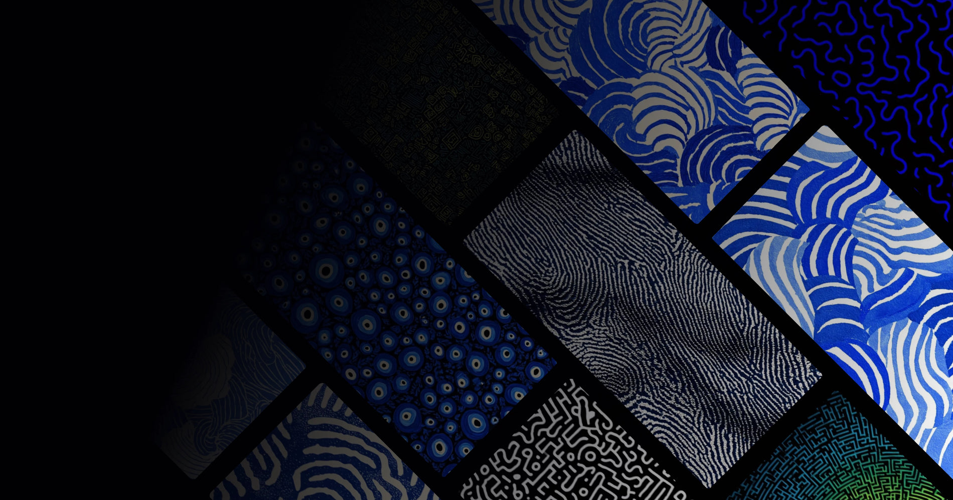 Blue Abstract Art Collection: Labyrinths Eyes and Wave Motifs for Modern Spaces
