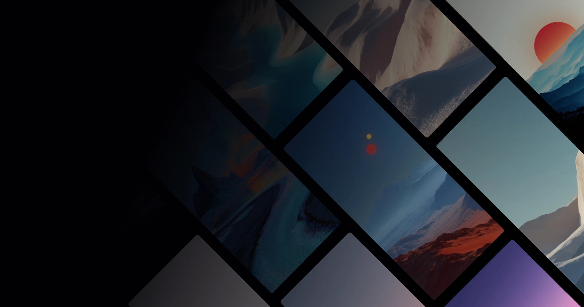 Serene Cosmic Landscapes: Desert Glacier and Twin Suns in Harmonious Design