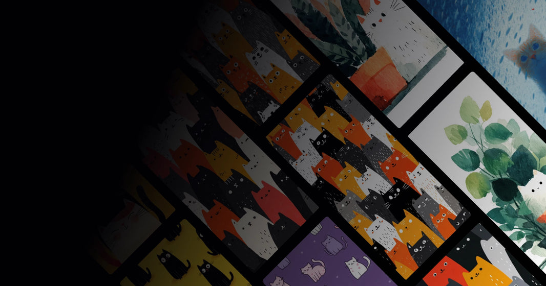 Whimsical Cat Art Collection: From Solitary Gaze to Playful Crowd