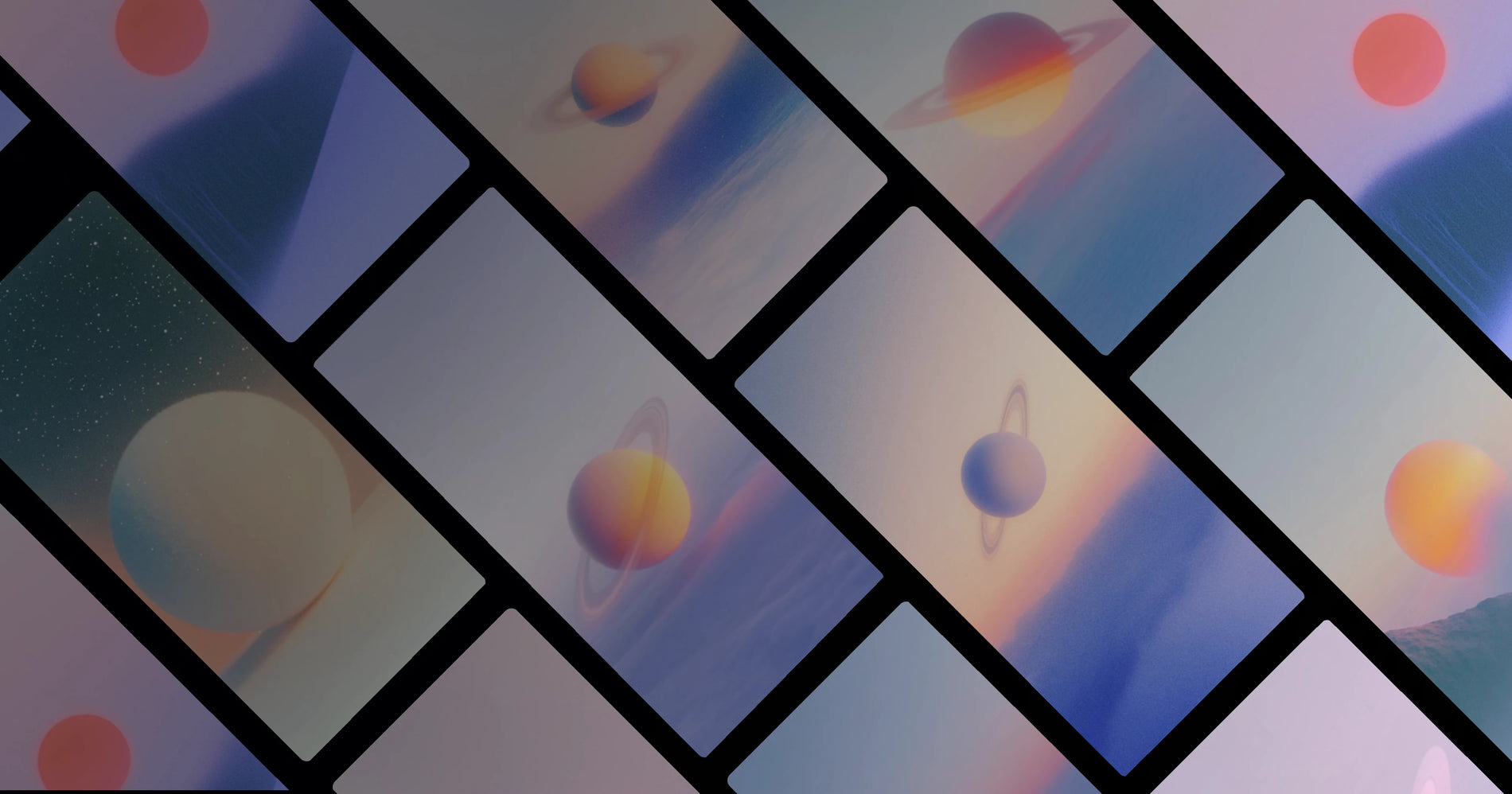 Dreamlike Solar and Saturn Scenes in Soft Pastel Tones