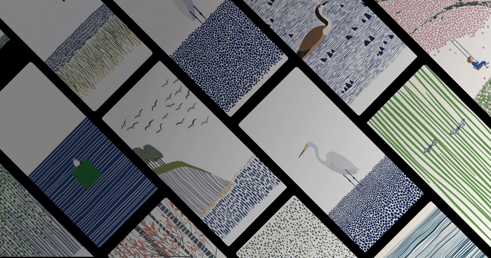 Minimal Nature Art Featuring Cherry Blossoms Heron and Water Birds in Serene Composition