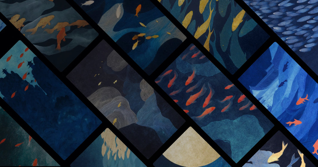 Flowing Fish in Deep Blue: An Artistic Journey Through Eastern Minimalism and Nature