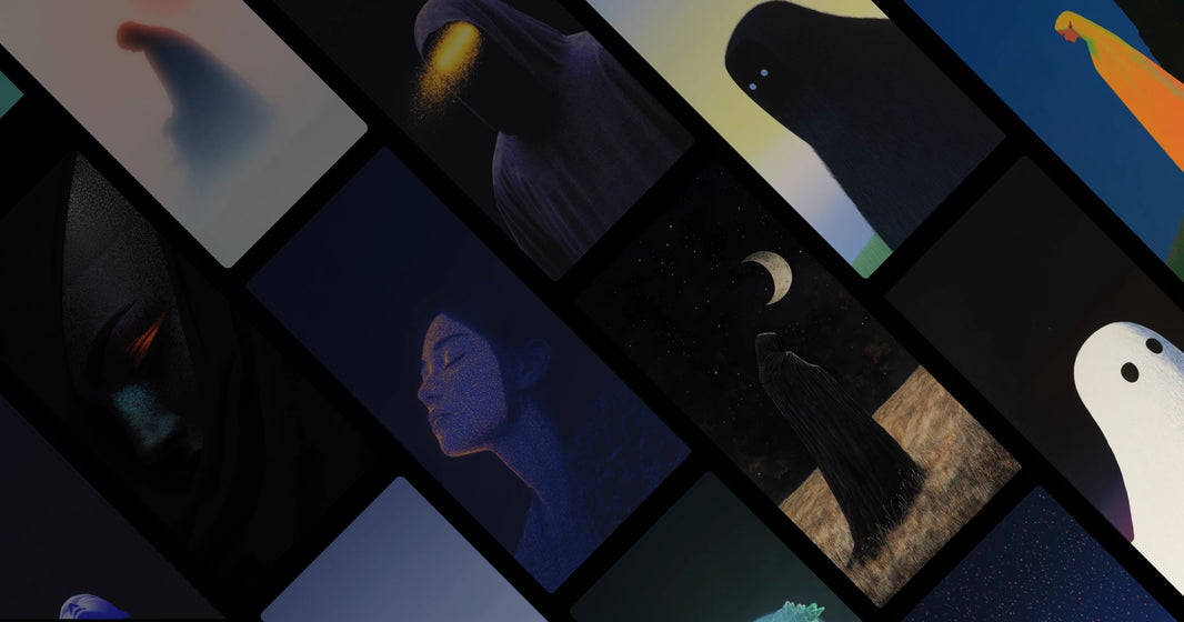 Solitary Gaze: Minimalist Art Featuring Cosmic Figures and Celestial Silhouettes