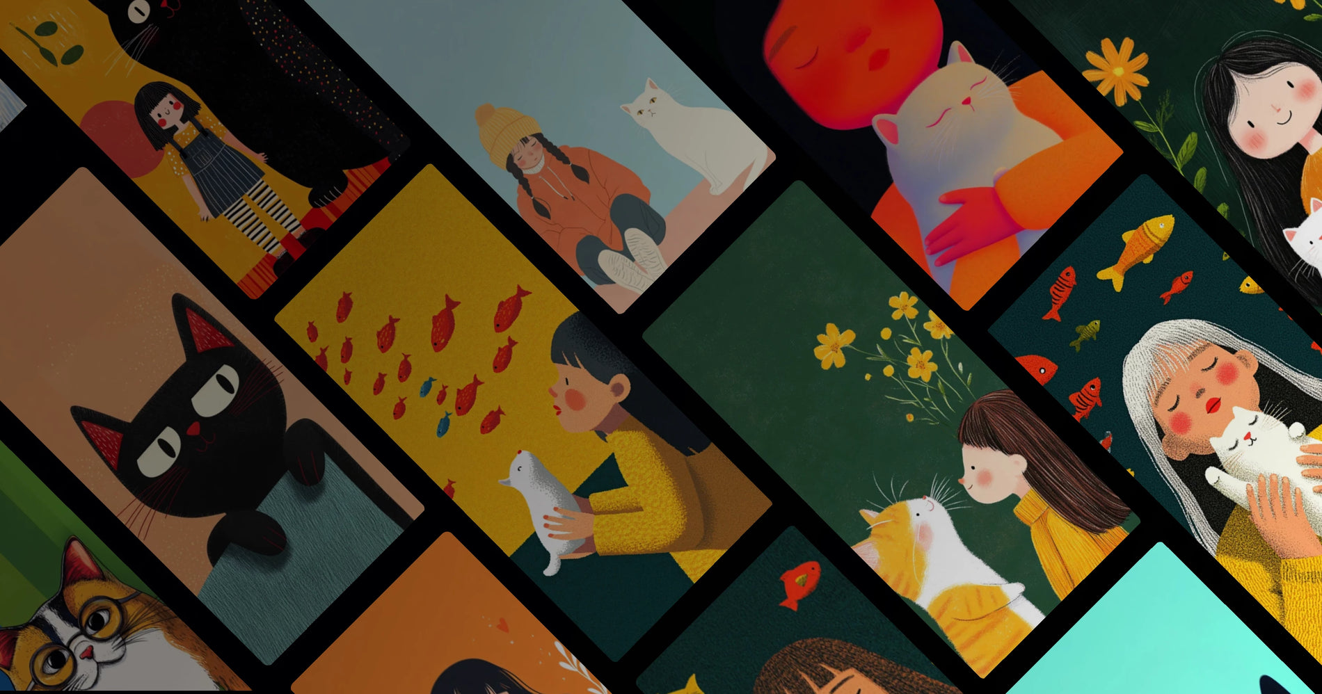 Gentle Moments of Cat and Girl: A Heartfelt Art Collection