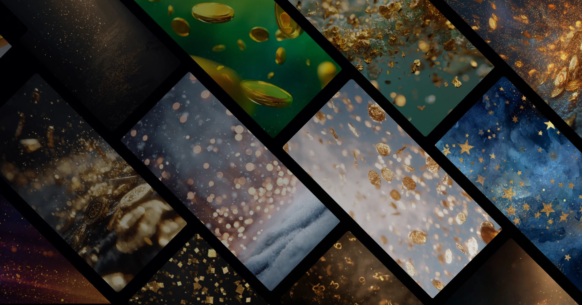 Golden Symbols in Motion: A Visual Journey Through Currency, Stars, and Cosmic Dust