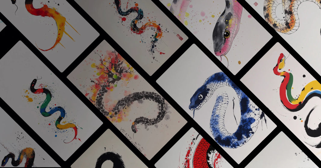 Spiritual Serpent Art: Elegant Ink and Color Expressions for Home and Mind