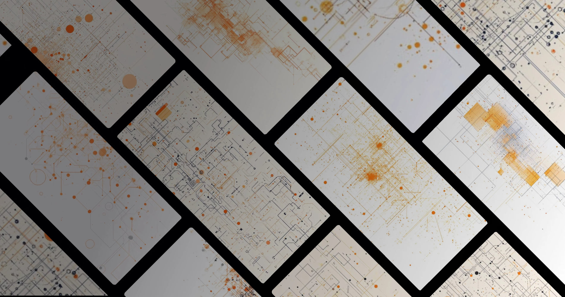 Abstract Circuitry Design: Minimalist Technology Art with Orange Accents and Geometric Patterns