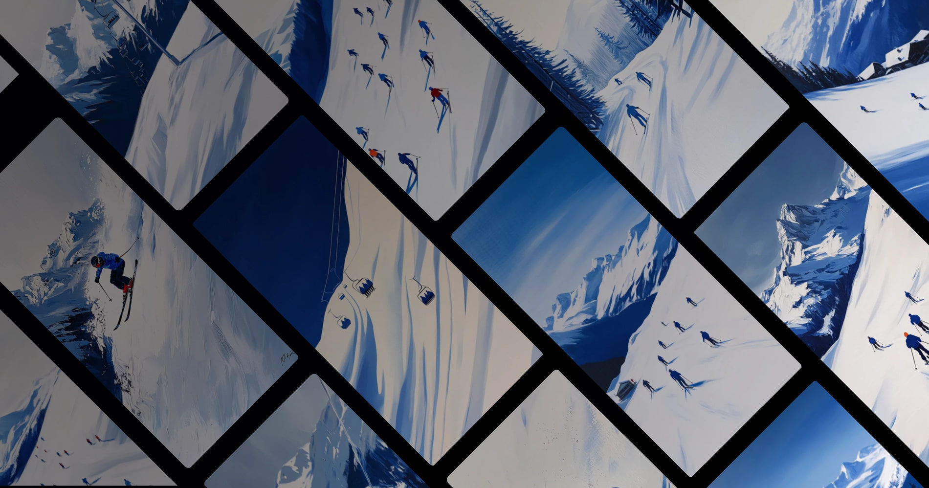 Alpine Winter Journey: Skiers and Mountains in Harmonious Motion
