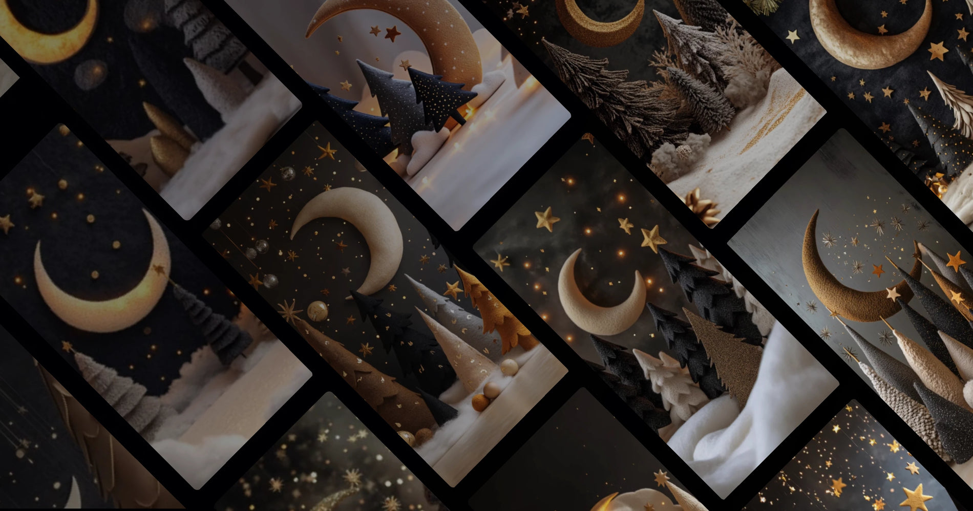 Whimsical Moonlit Forest Scene with Felt Trees and Glowing Stars