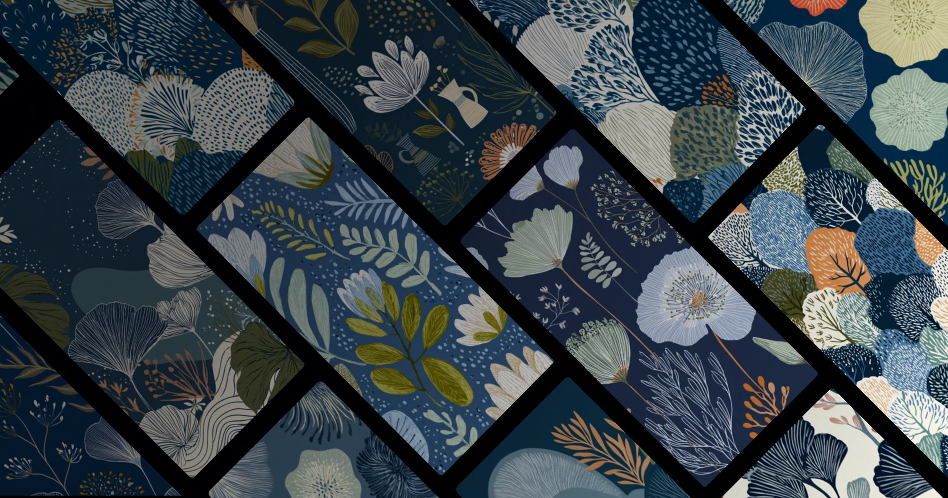 Deep Blue Botanical Patterns – Serene Nature-Inspired Art for Calm Spaces