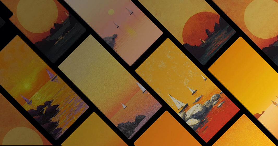 Serene Sunset Ocean with Sailboats and Rocky Outcrops