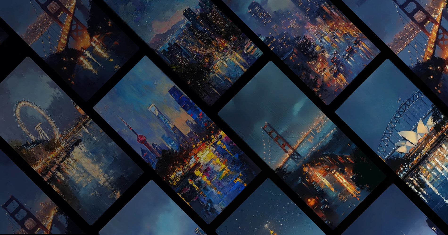 Urban Nightscapes with Reflective Water and Glowing City Lights