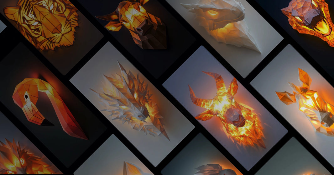 Mythical Geometric Animal Heads – Illuminated Origami Wall Art Collection