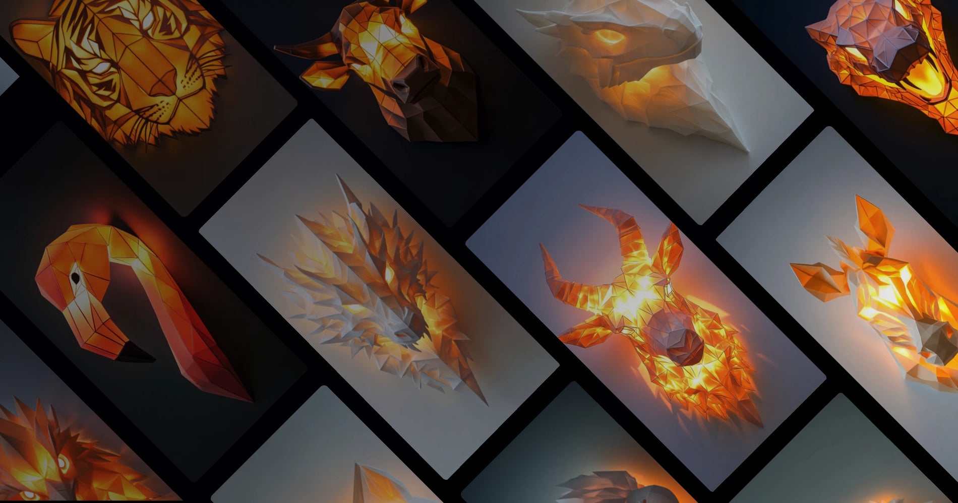 Mythical Geometric Animal Heads – Illuminated Origami Wall Art Collection
