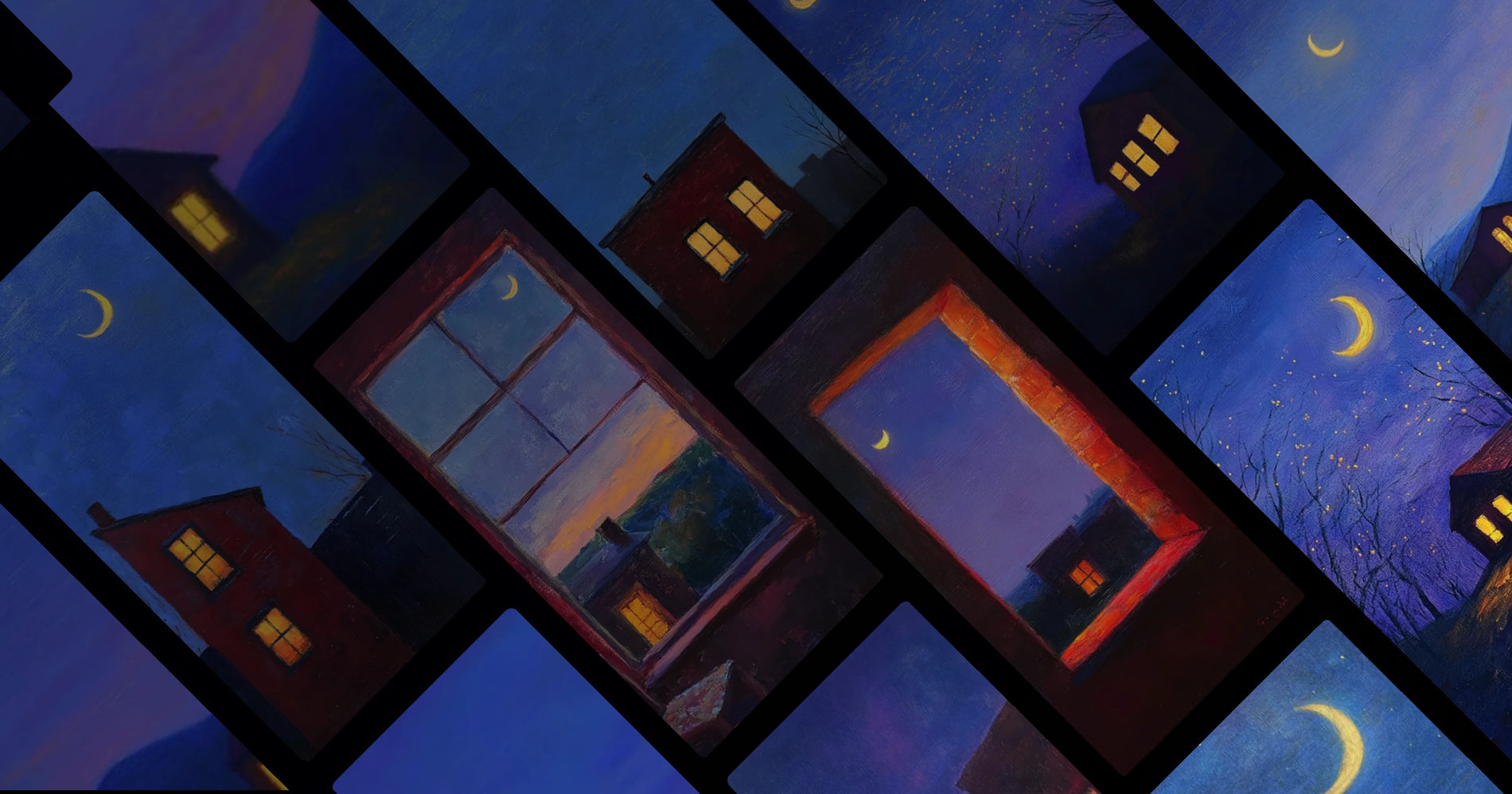 Moonlit Windows and Cozy Houses – Serene Night Scenes with Warm Lights