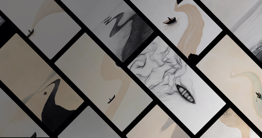 Solitary Journey on a Winding River – Serene Artwork for Mindful Spaces