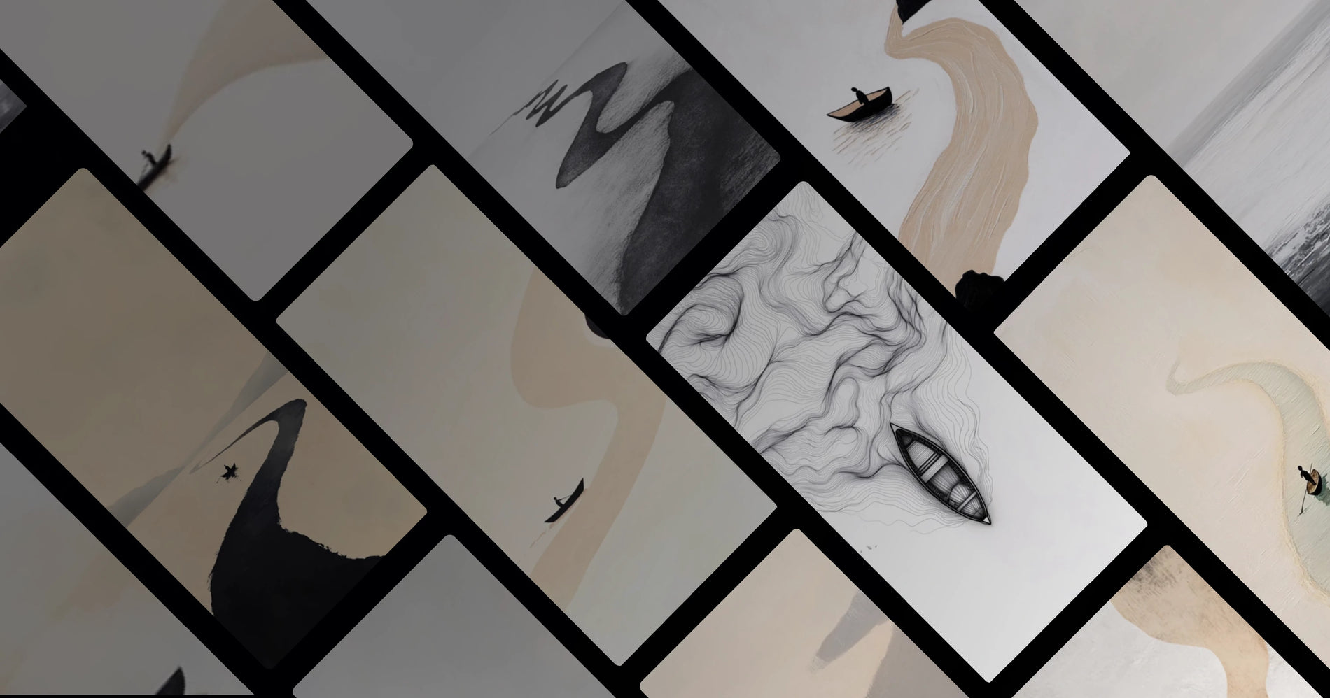 Solitary Journey on a Winding River – Serene Artwork for Mindful Spaces