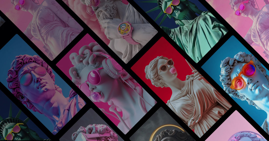 Mythological Figures Reimagined in Modern Style: Fashionable Art with Sunglasses and Tech Accessories