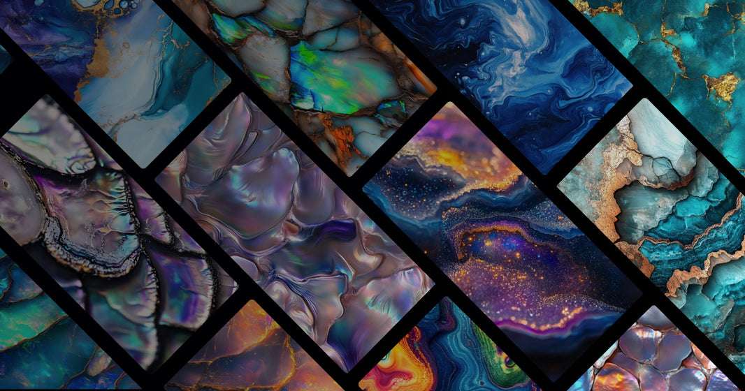 Ethereal Blue and Gold Geometric Patterns Inspired by Natural Minerals and Space