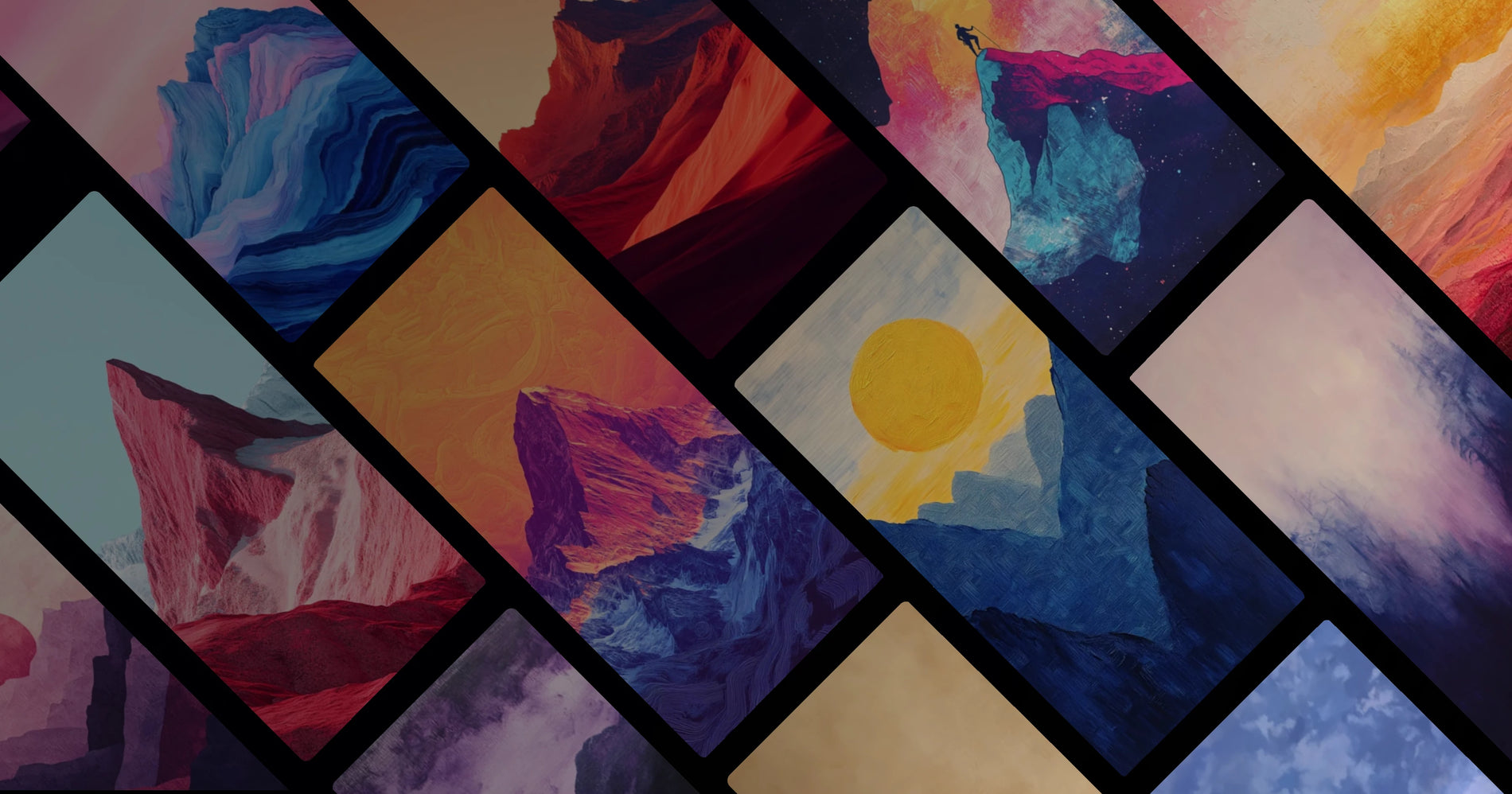 Mountain Landscape Art Featuring Golden Sun and Ethereal Colors