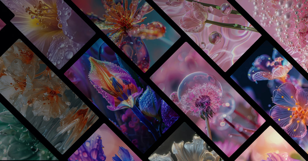 Ethereal Fluidity: Neon Blooms and Liquid Pearls