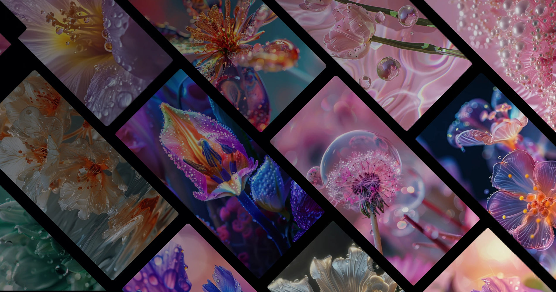 Ethereal Fluidity: Neon Blooms and Liquid Pearls