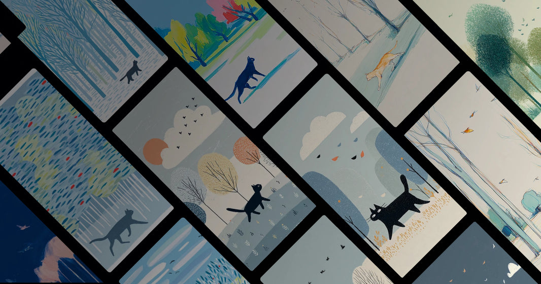 Whimsical Feline Journey Through Seasonal Woods