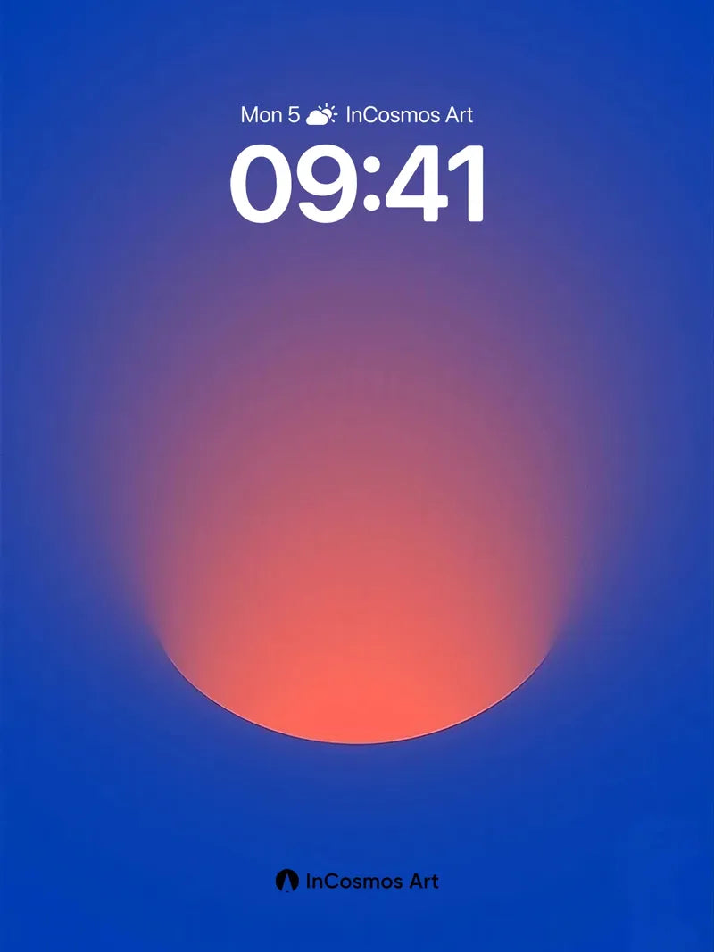 Phone lock-screen preview of an orange glowing orb against a deep blue gradient