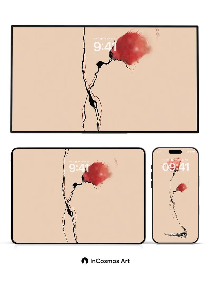 Whispering Stem Wallpaper with Floating Petals