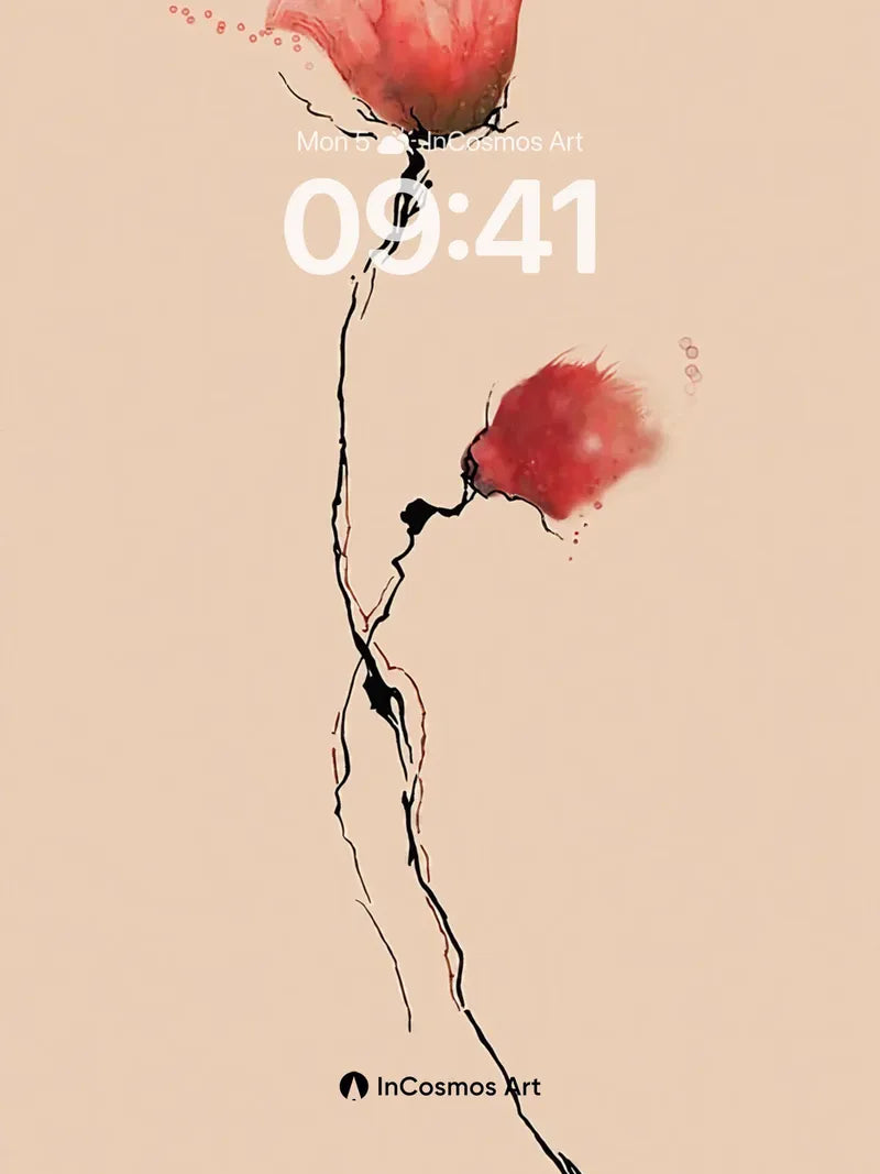 Whispering Stem Wallpaper with Floating Petals