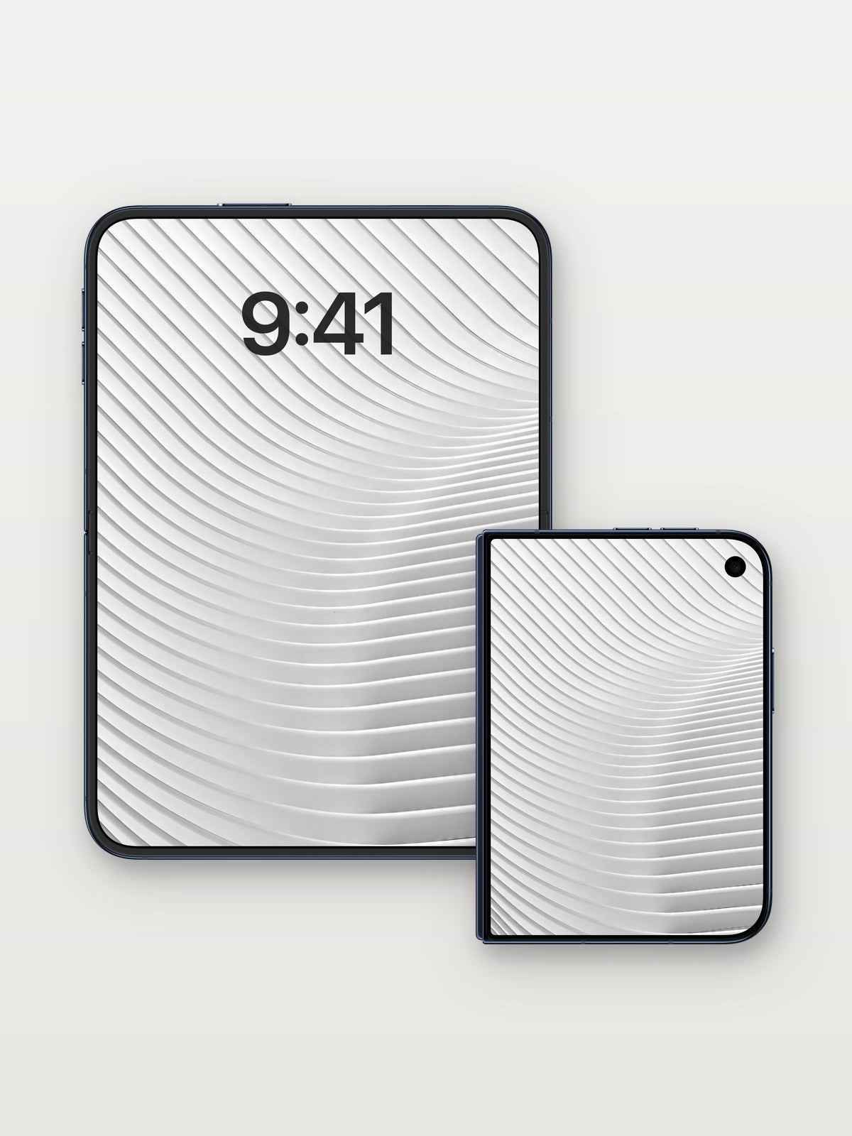 Sculpted Light Wallpaper with Floating Lines on iPhone Duo, open and closed