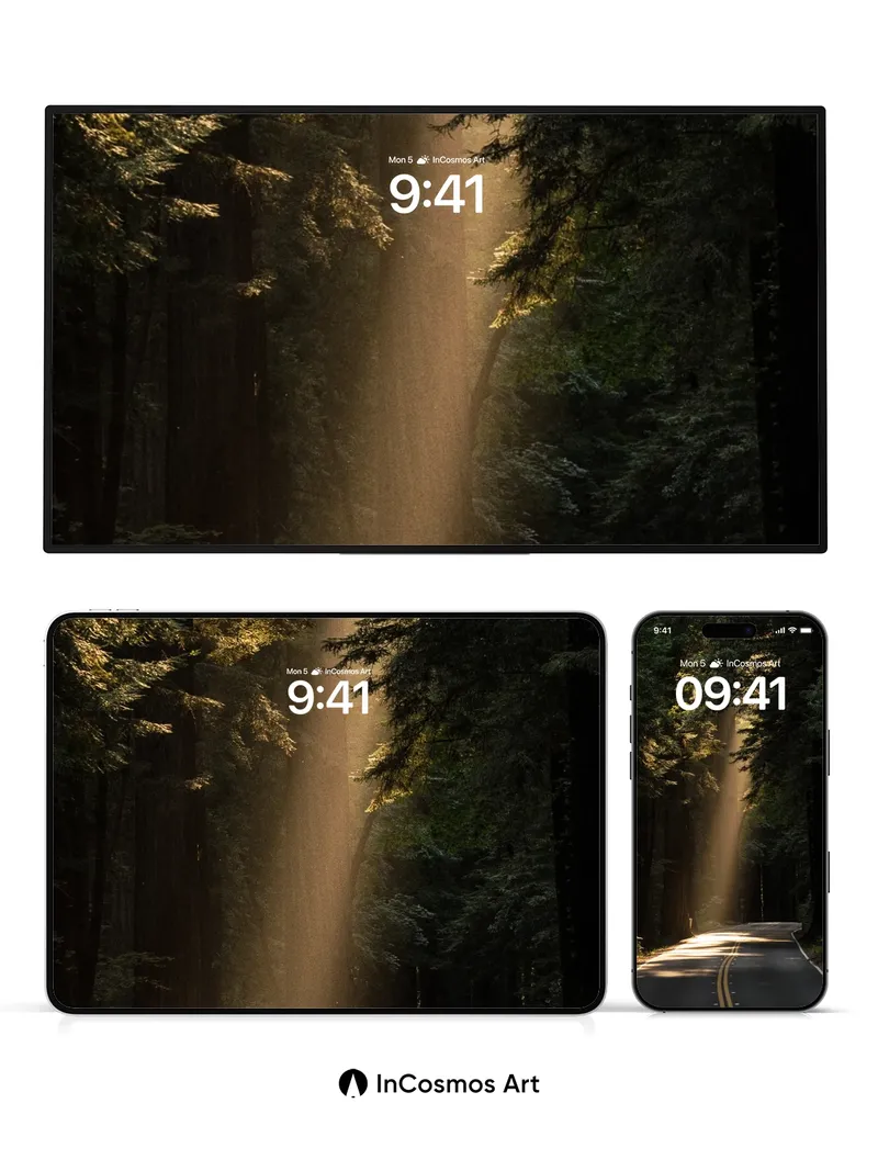 Golden Hush Road Wallpaper with Sunbeam Veil