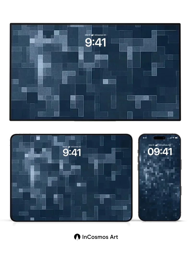 Cobalt Grid Wallpaper with Flickering Pixels