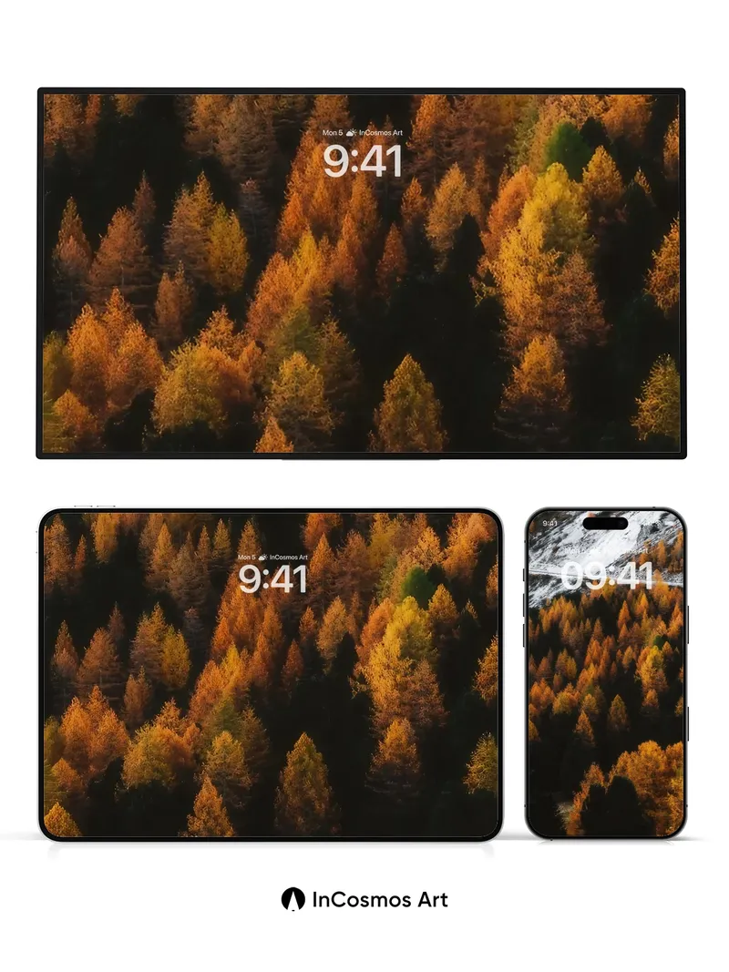 Autumn's Whisper Wallpaper with Snow-Capped Edge