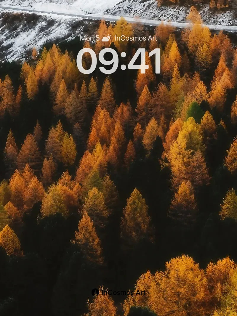 Autumn's Whisper Wallpaper with Snow-Capped Edge