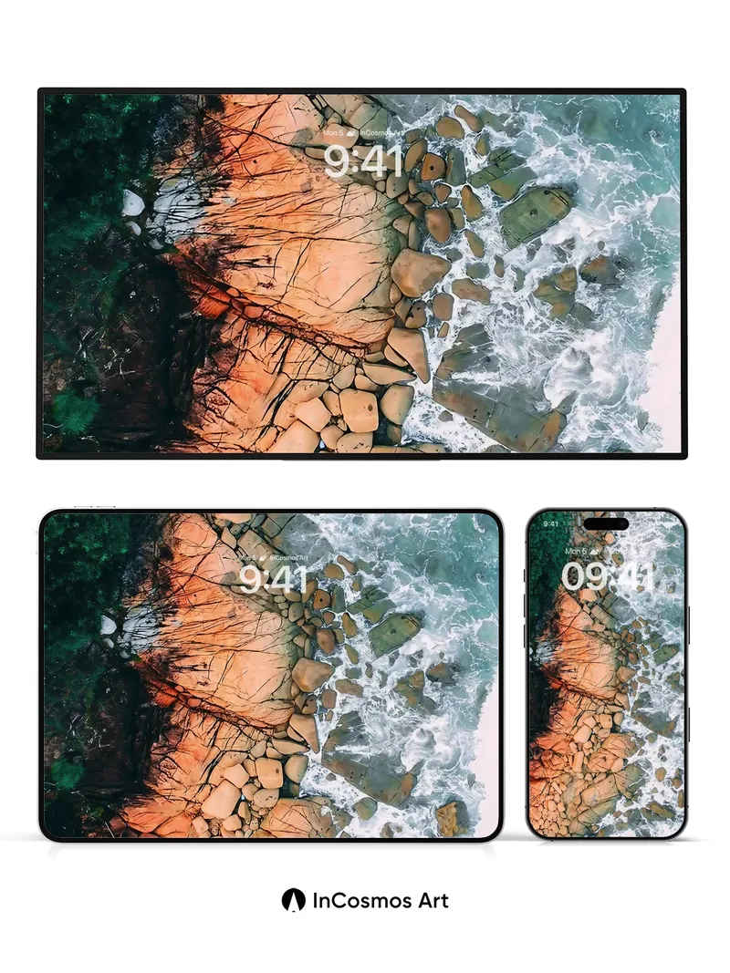 Crimson Shoreline Wallpaper with Tidal Breath