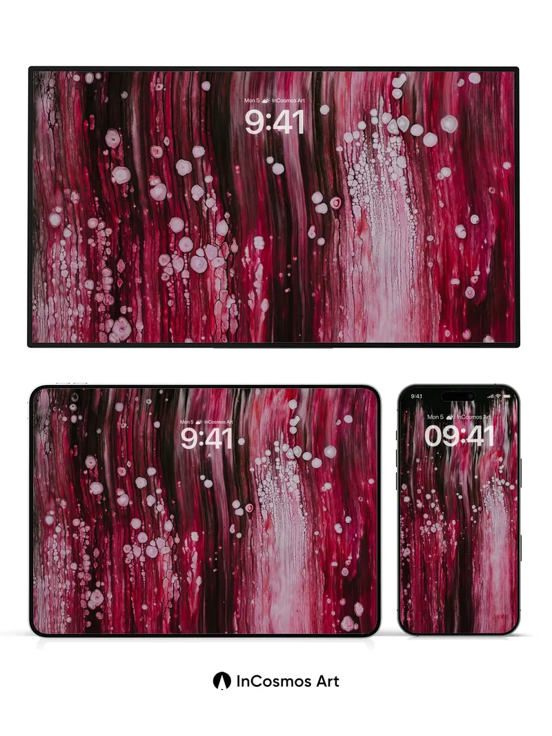 Crimson Veil Wallpaper with Floating Bubbles