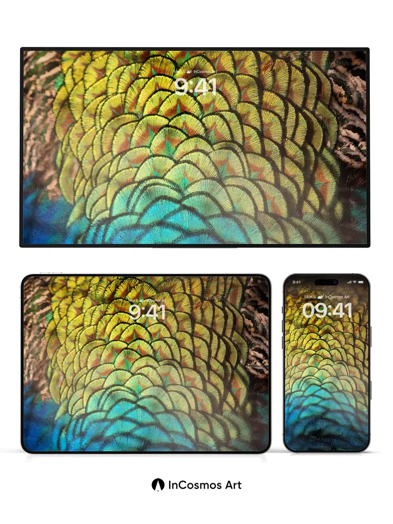 Iridescent Feather Wallpaper with Living Light