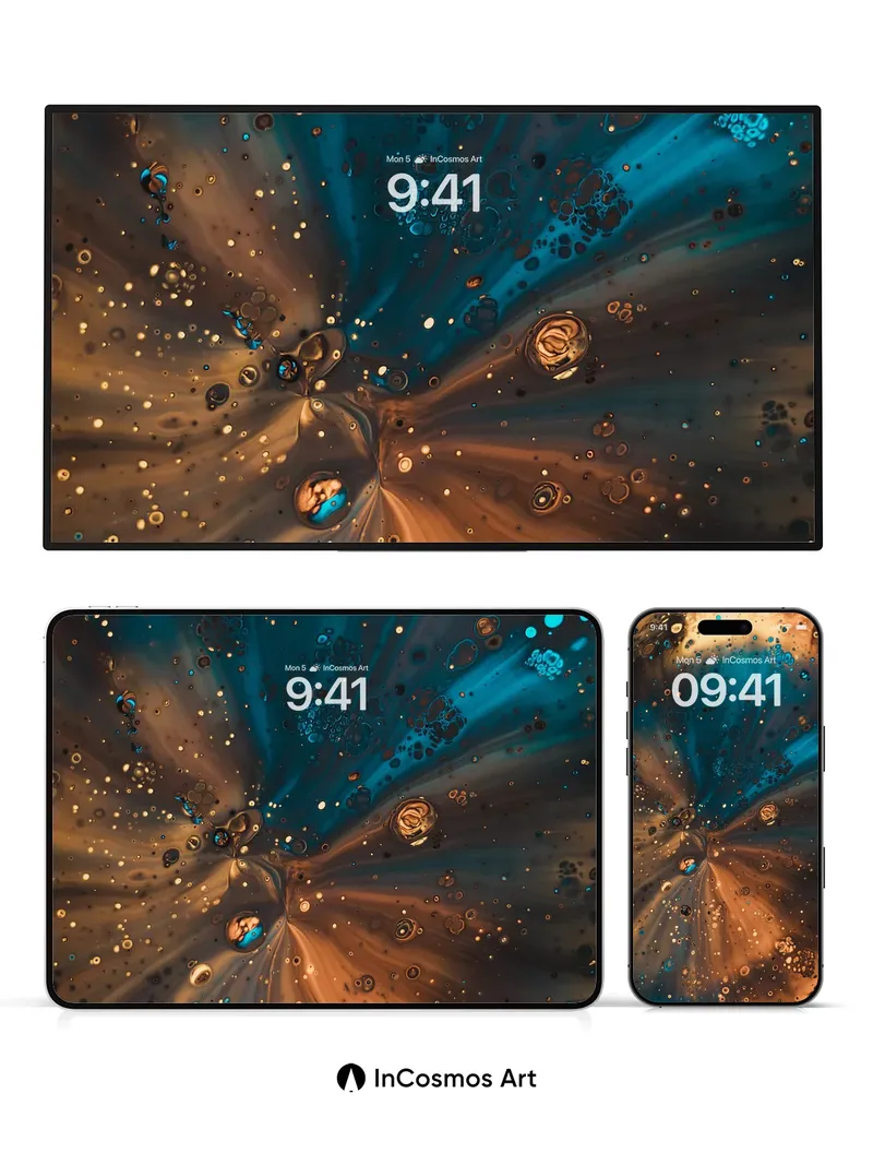 Cosmic Bloom Wallpaper with Floating Orbs