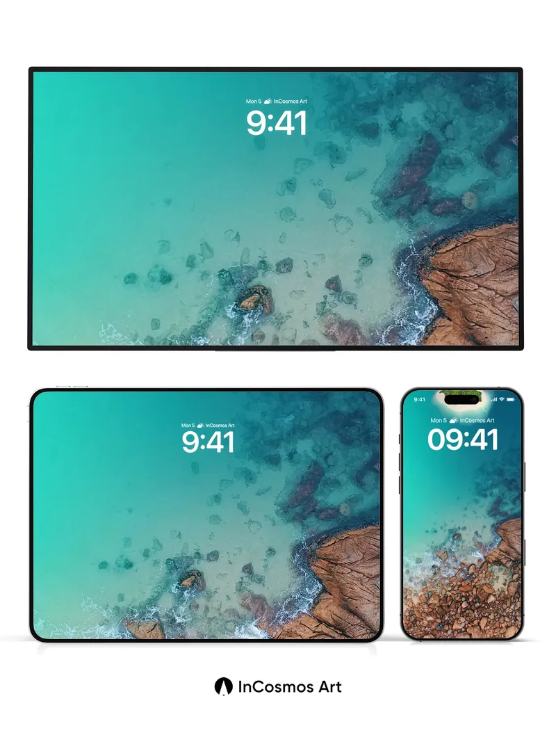 Serene Turquoise Wallpaper with Floating Island