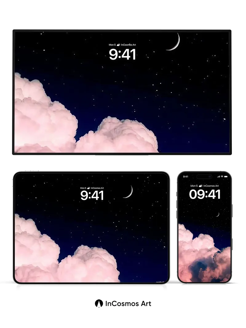 Serenity Sky Wallpaper with Crescent Moon