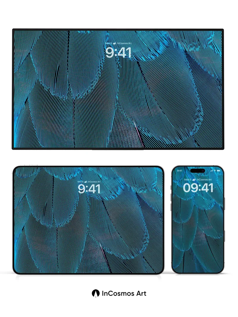 Electric Feather Wallpaper with Iridescent Veins