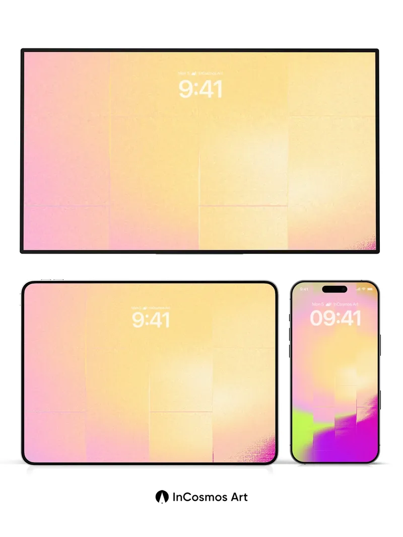 Luminous Grid Wallpaper with Floating Hues